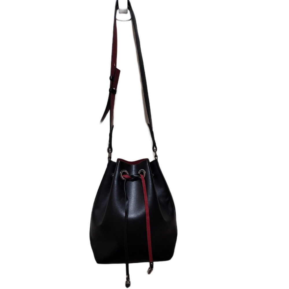 Zara Faux Leather Black Drawstring Crossbody Bag